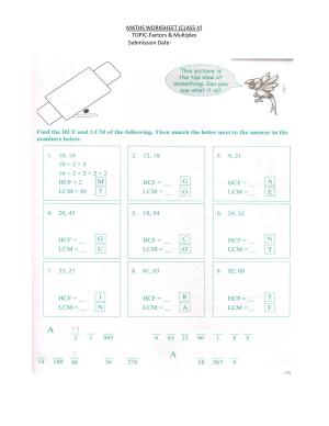 Worksheet for Class 5 Maths Factors Multiples Assignment