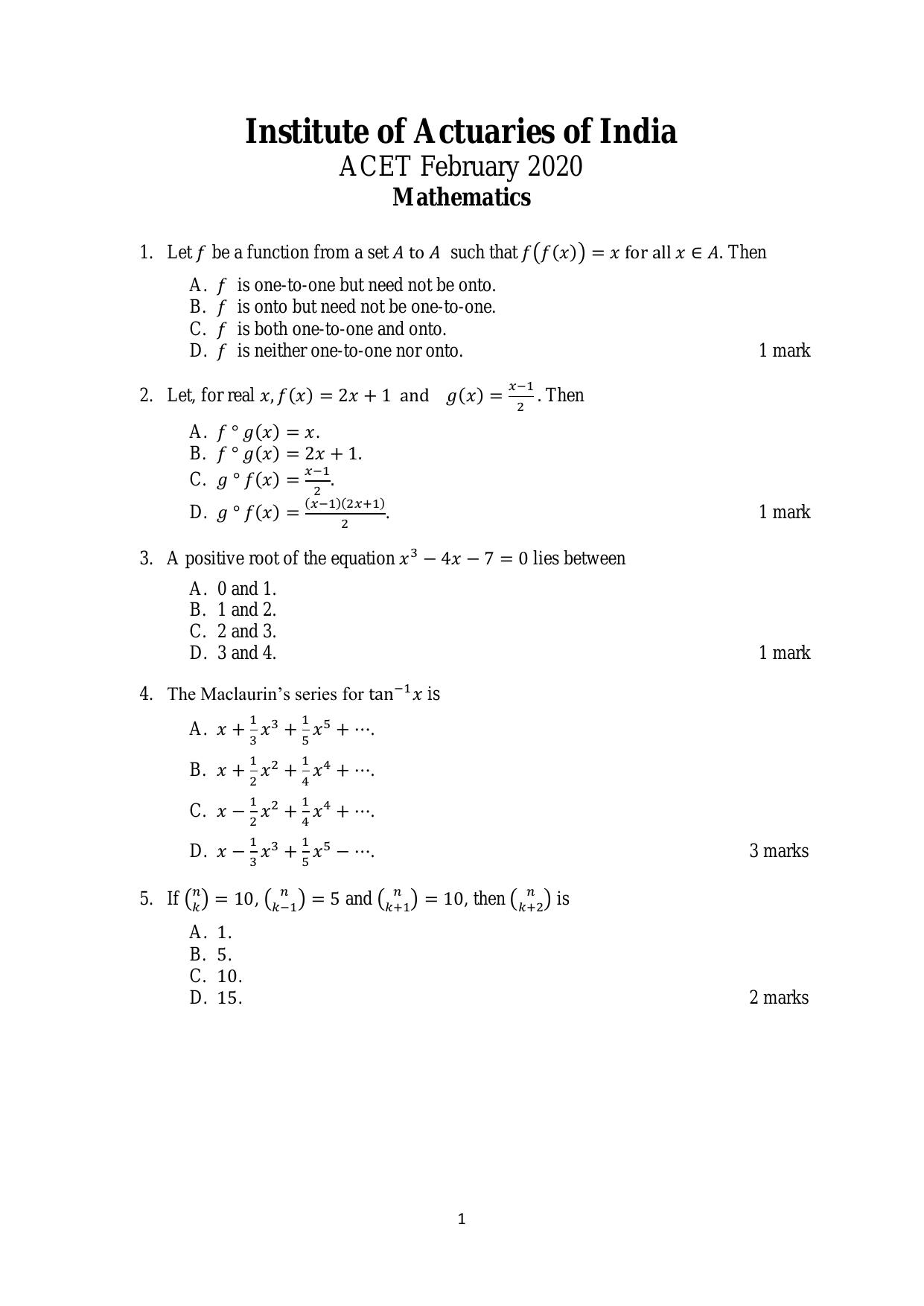 ACET February 2020 Question Papers - Page 1