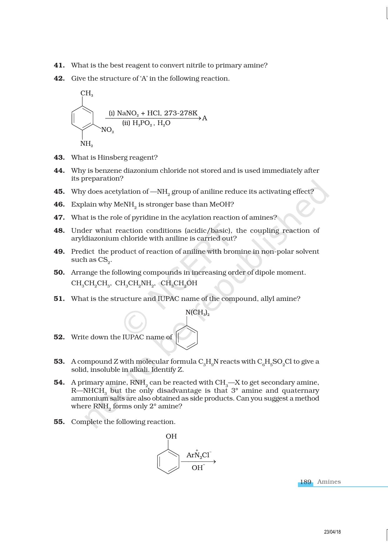 NCERT Exemplar Class 12: Chemistry - Amines - Page 10