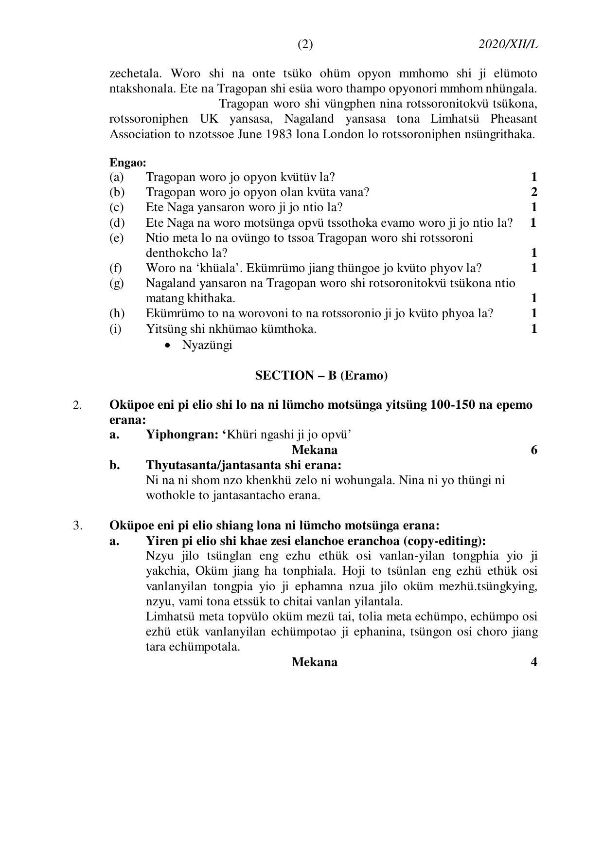 Nagaland Board Class 12 LOTHA 2020 Question Papers - Page 2