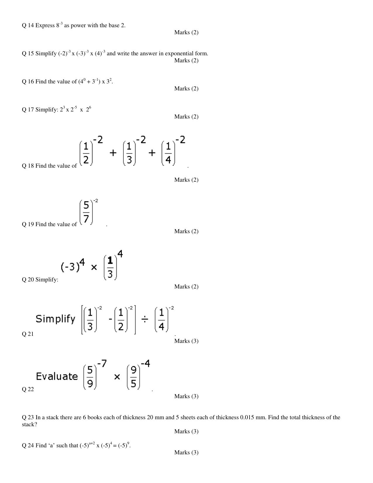 CBSE Worksheets for Class 8 Mathematics Exponents and Powers Assignment 1 - Page 2