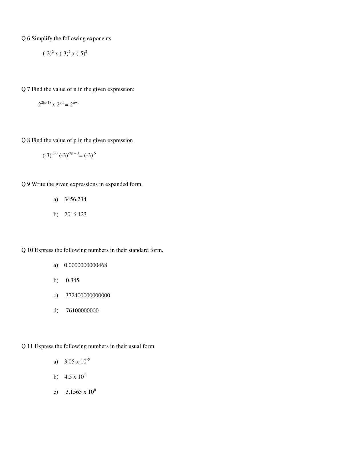 CBSE Worksheets for Class 8 Mathematics Exponents and Powers Assignment 1 - Page 4