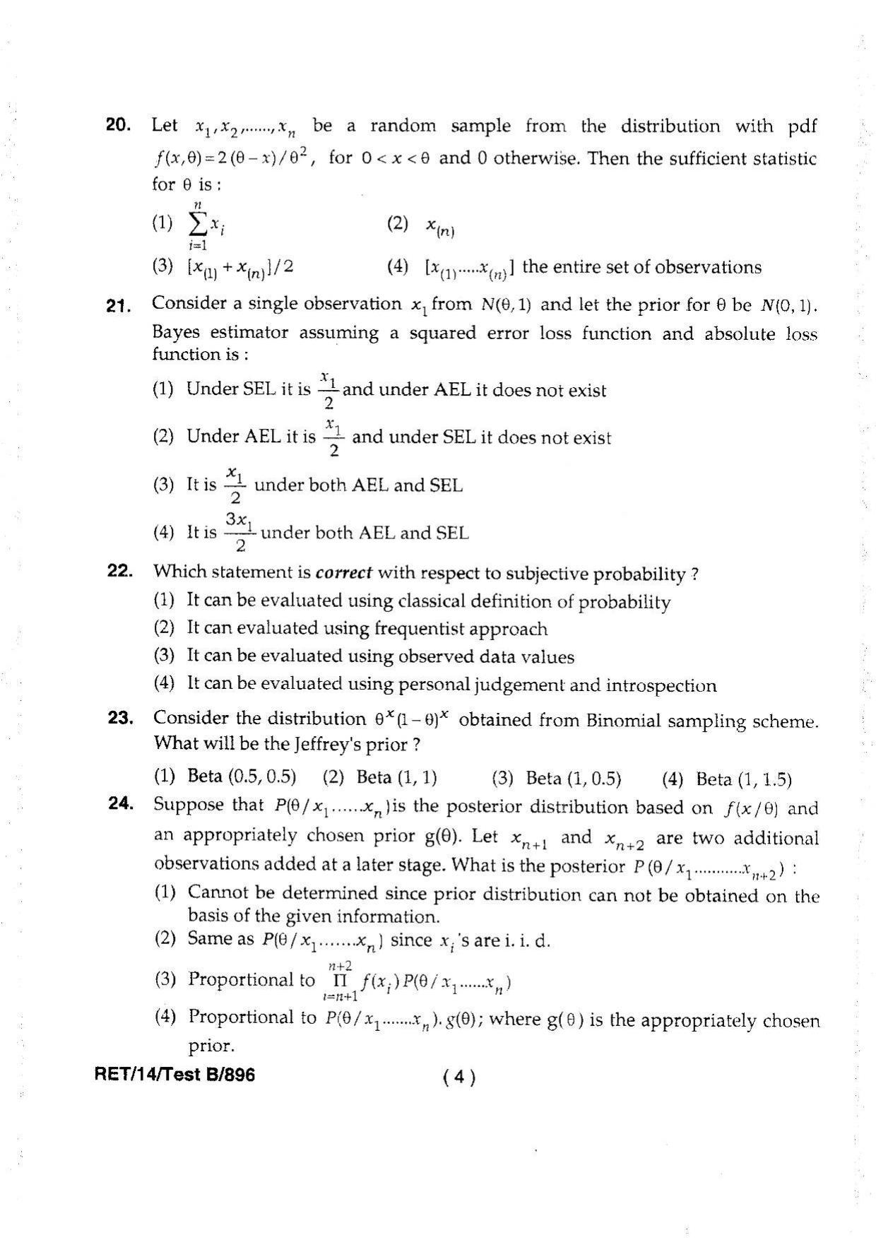 BHU RET Statistics 2014 Question Paper - Page 6