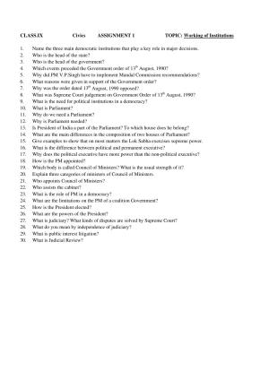 CBSE Worksheets for Class 9 Social Science Civics Assignment 1