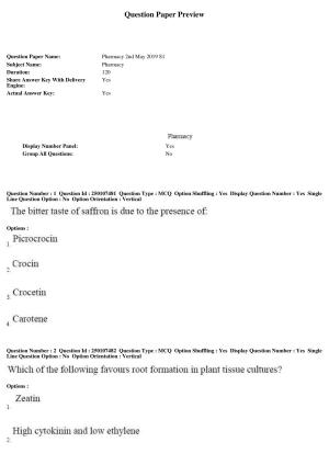 TS PGECET 2019: Pharmacy Question Papers