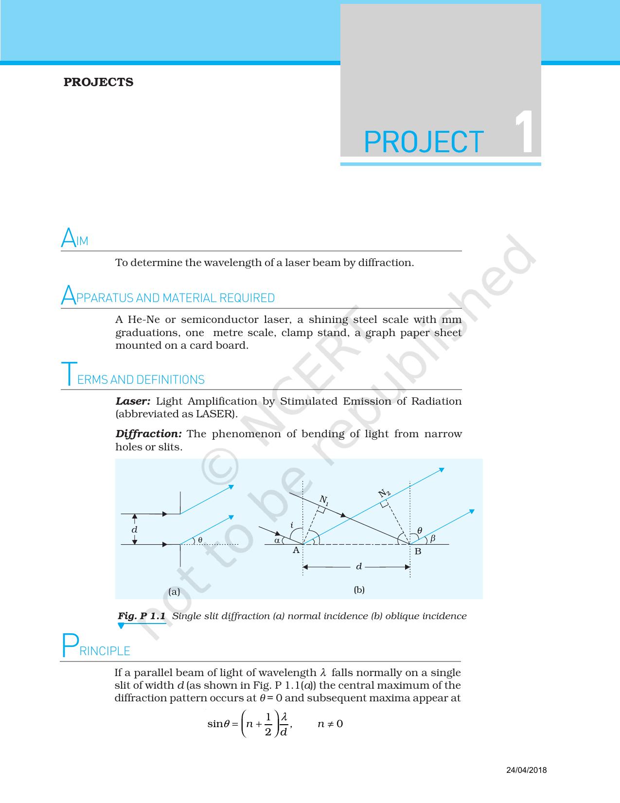 NCERT Laboratory Manuals for Class XII Physics - Project 1 to 7 - Page 1