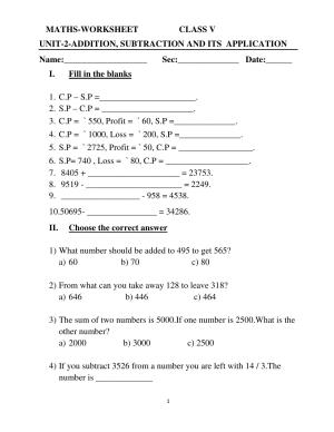 Worksheet for Class 5 Maths Addition Subtraction Assignment