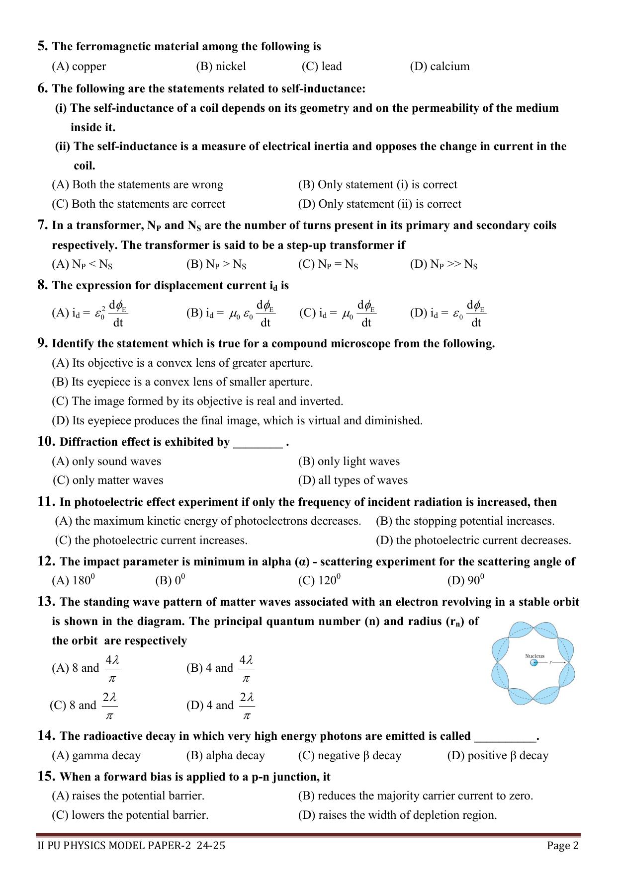 Karnataka II PUC Physics Model Question Paper II 2025 - Page 2