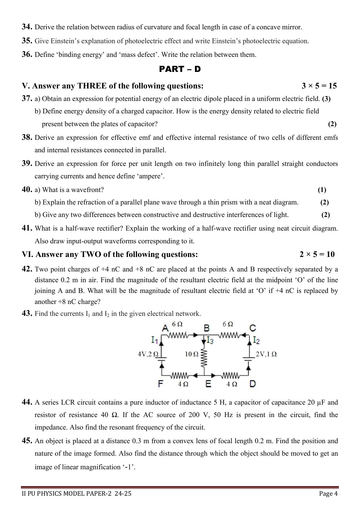 Karnataka II PUC Physics Model Question Paper II 2025 - Page 4