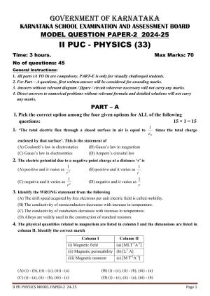 Karnataka II PUC Physics Model Question Paper II 2025