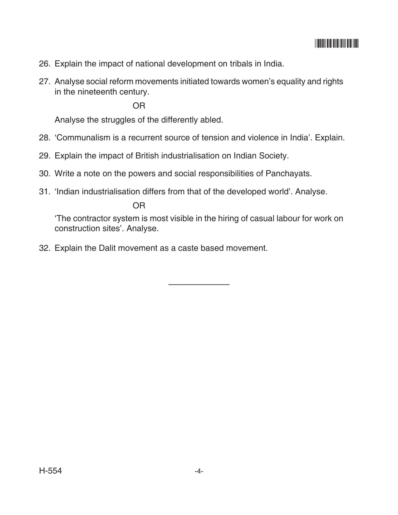 Goa Board Class 12 Sociology 554 New Pattern (June 2018) Question Paper - Page 4