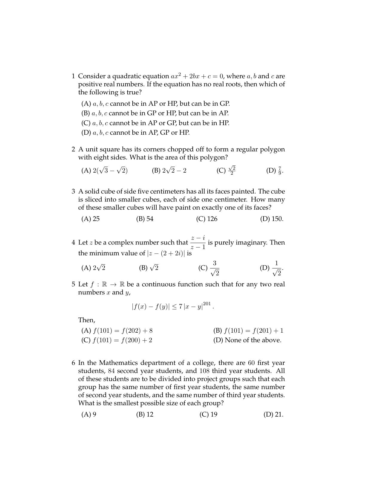 ISI Admission Test B.Stat UGA 2017 Sample Paper - Page 1