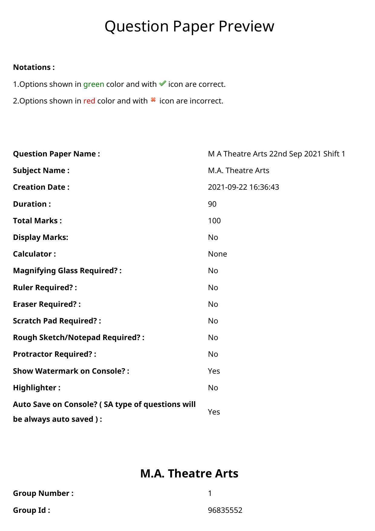 TS CPGET 2021 M.A. Theatre Arts  (Shift 1) Question Paper with Answer Key - Page 1