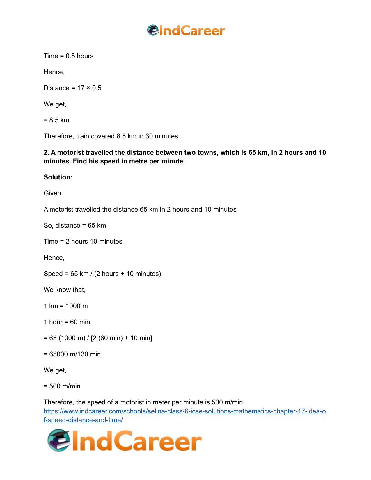 Selina Class 6 ICSE Solutions Mathematics : Chapter 17- Idea of Speed, Distance and Time - Page 3