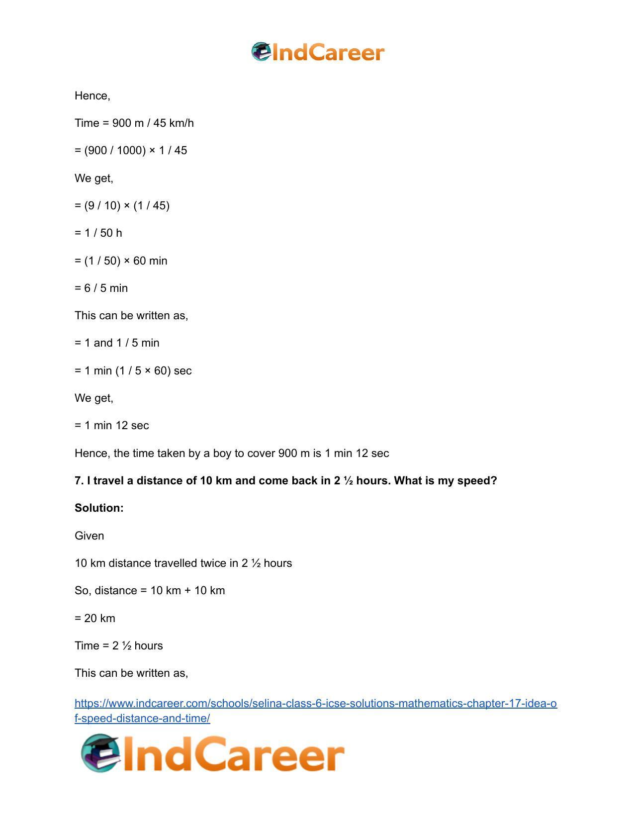 Selina Class 6 ICSE Solutions Mathematics : Chapter 17- Idea of Speed, Distance and Time - Page 10