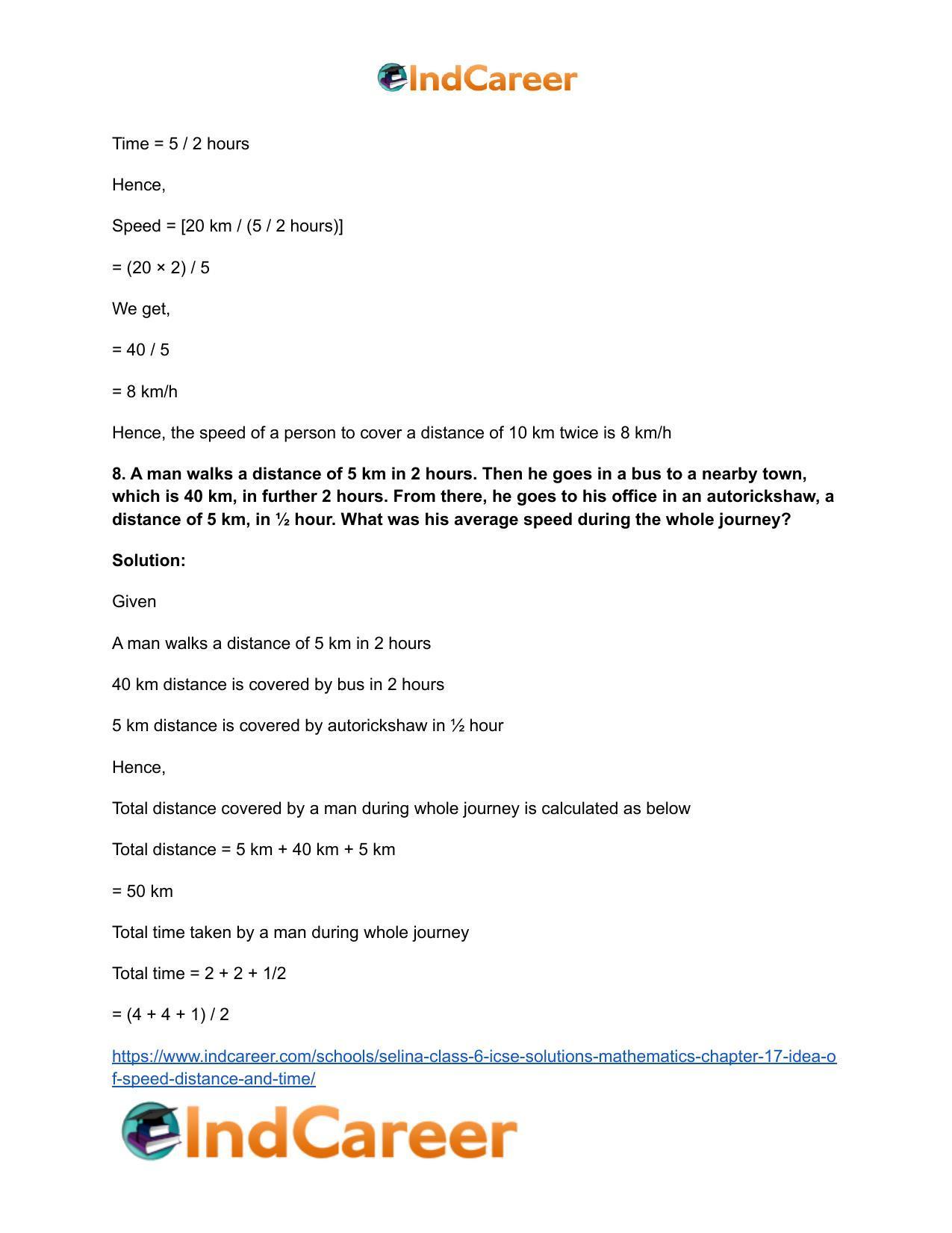 Selina Class 6 ICSE Solutions Mathematics : Chapter 17- Idea of Speed, Distance and Time - Page 11