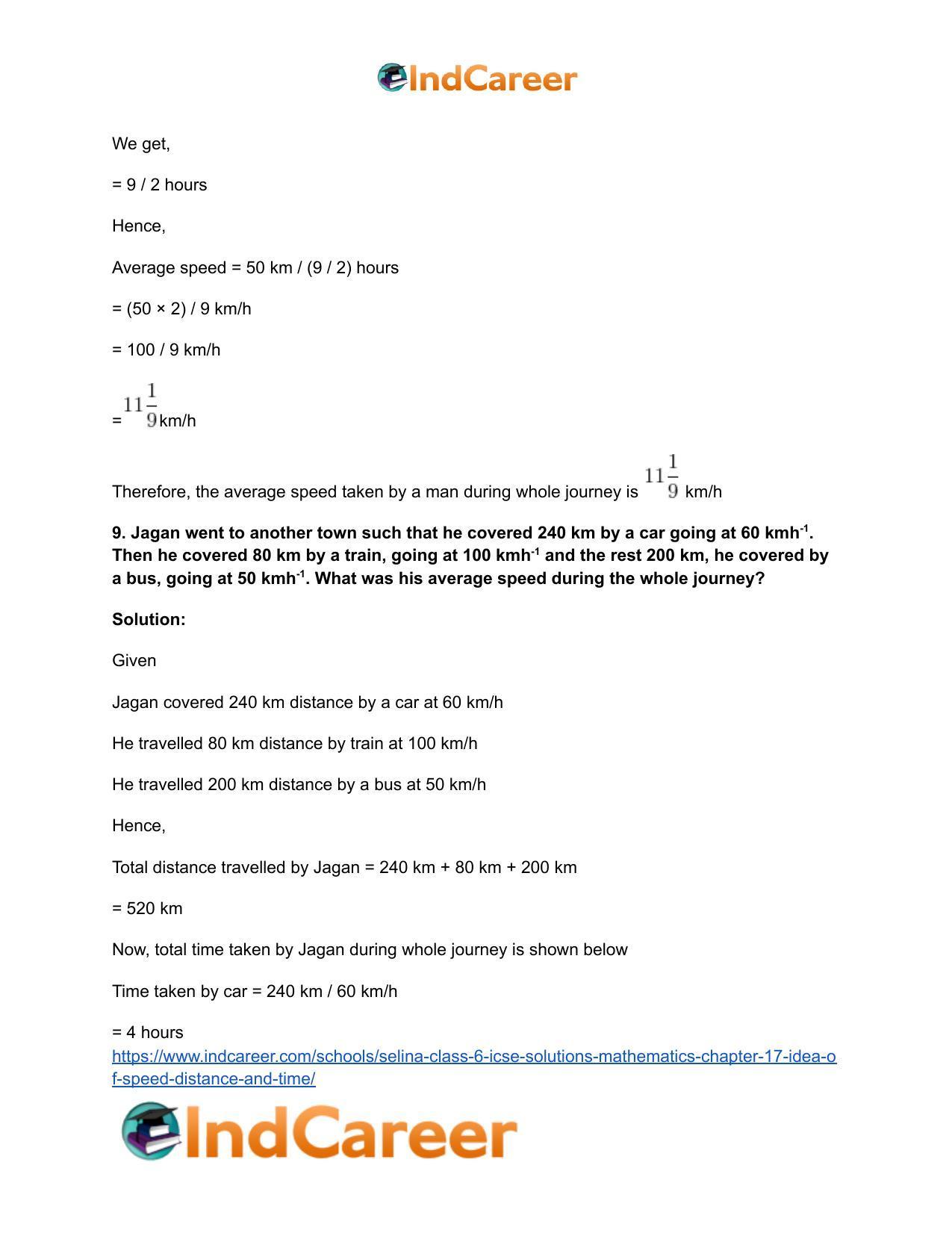 Selina Class 6 ICSE Solutions Mathematics : Chapter 17- Idea of Speed, Distance and Time - Page 12