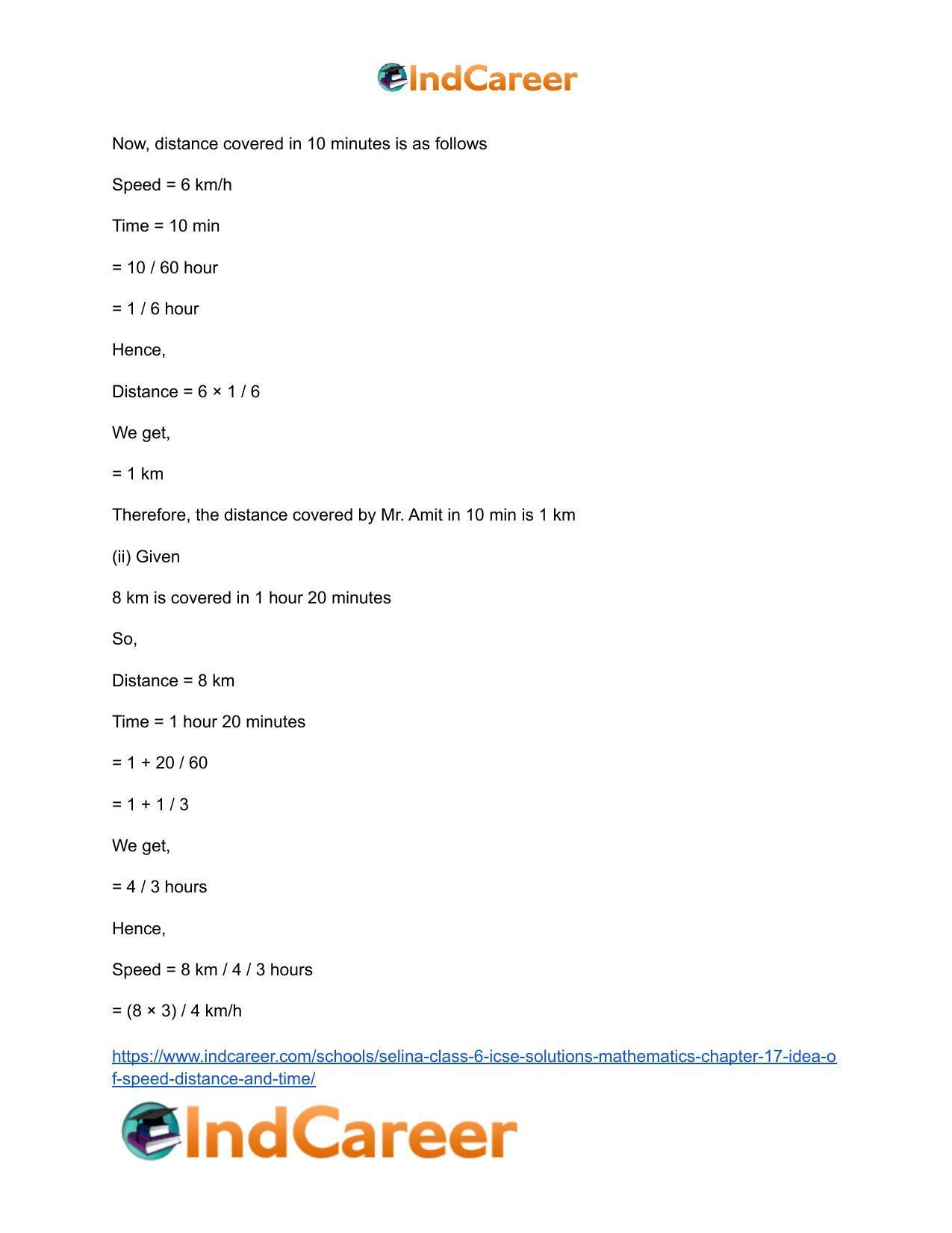 Selina Class 6 ICSE Solutions Mathematics : Chapter 17- Idea of Speed, Distance and Time - Page 18