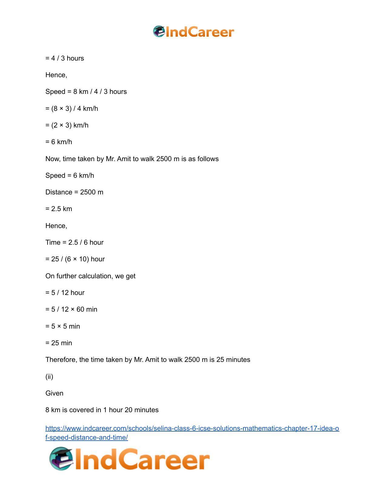 Selina Class 6 ICSE Solutions Mathematics : Chapter 17- Idea of Speed, Distance and Time - Page 20