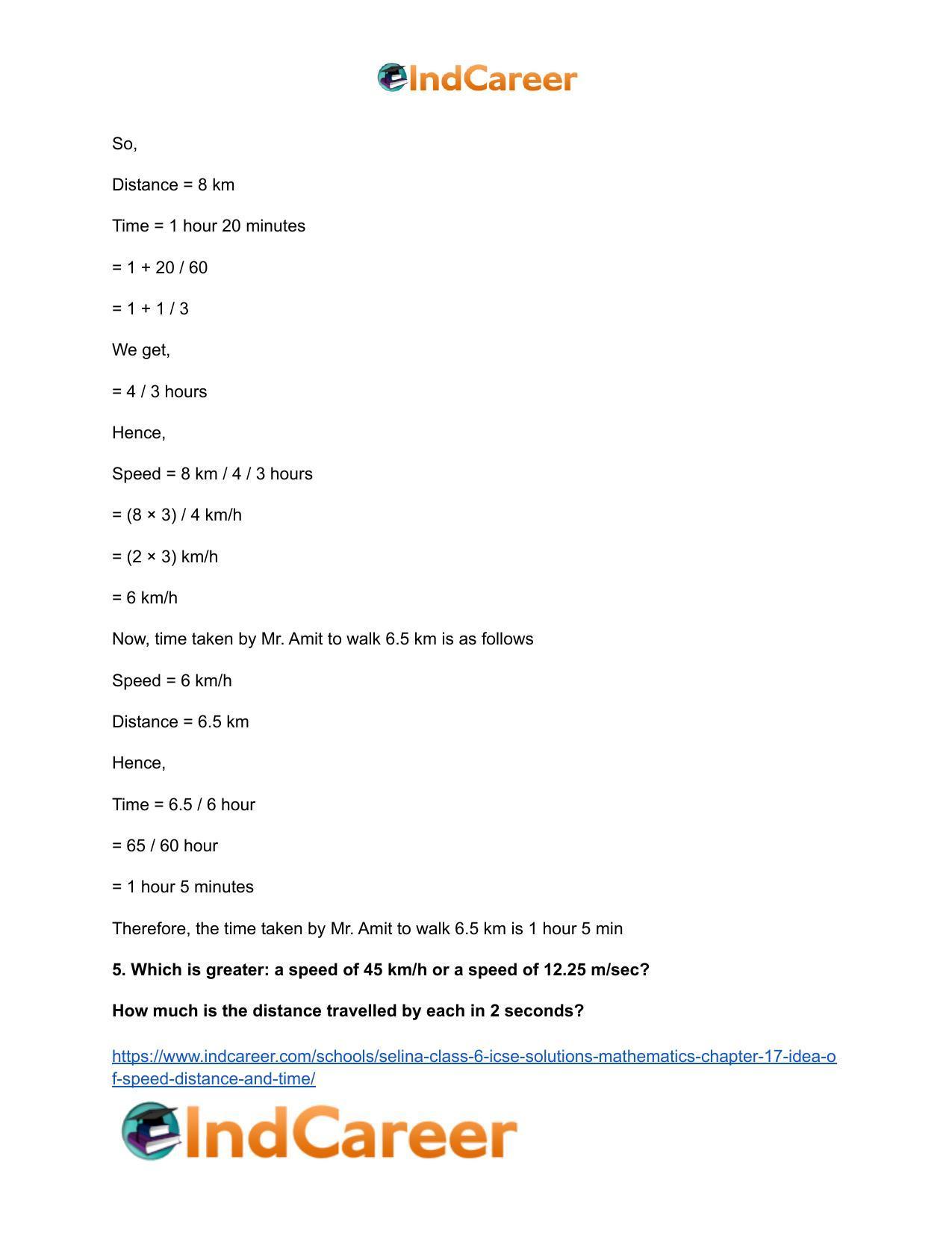Selina Class 6 ICSE Solutions Mathematics : Chapter 17- Idea of Speed, Distance and Time - Page 21