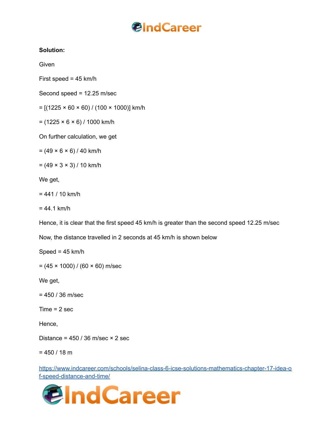 Selina Class 6 ICSE Solutions Mathematics : Chapter 17- Idea of Speed, Distance and Time - Page 22
