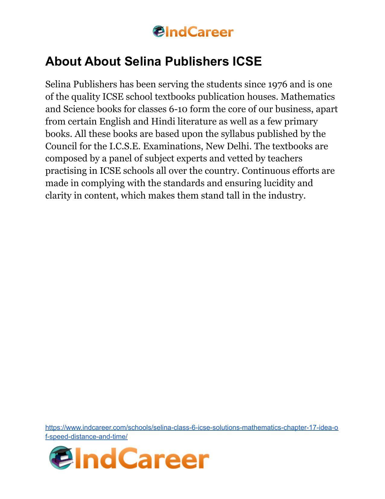Selina Class 6 ICSE Solutions Mathematics : Chapter 17- Idea of Speed, Distance and Time - Page 33