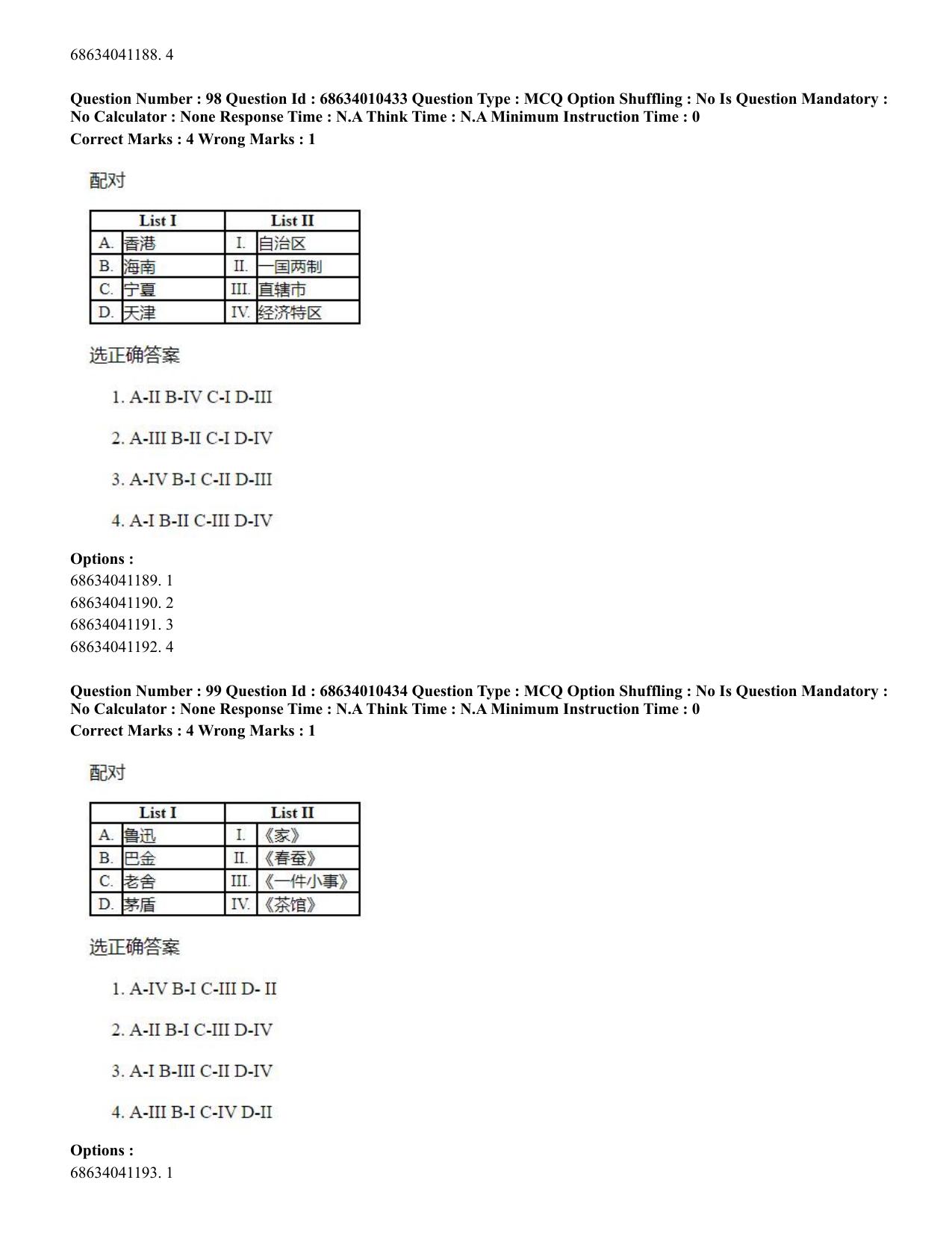CUET PG 2023: LAQP09 – Chinese (Hindi)-Shift 1 (09-06-2023) Question Paper - Page 140