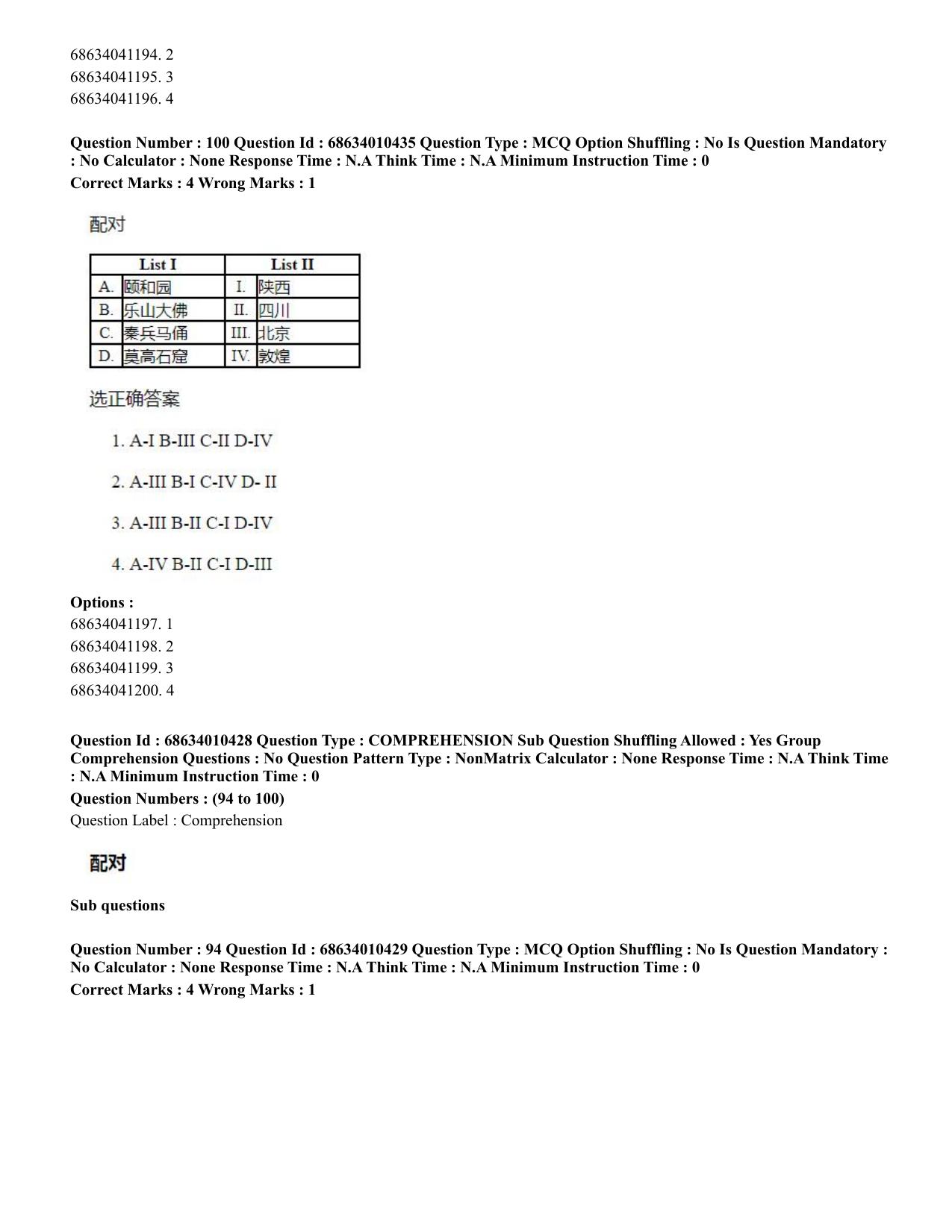 CUET PG 2023: LAQP09 – Chinese (Hindi)-Shift 1 (09-06-2023) Question Paper - Page 141