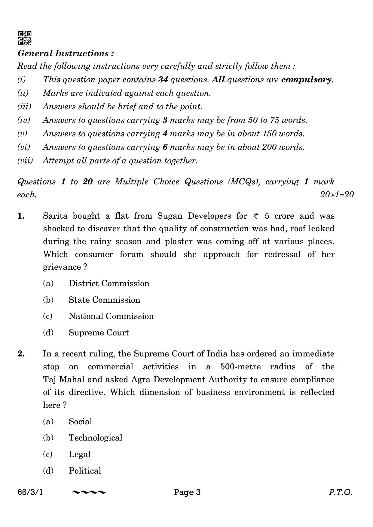 CBSE Class 12 66-3-1 Business Studies 2023 Question Paper - Page 3