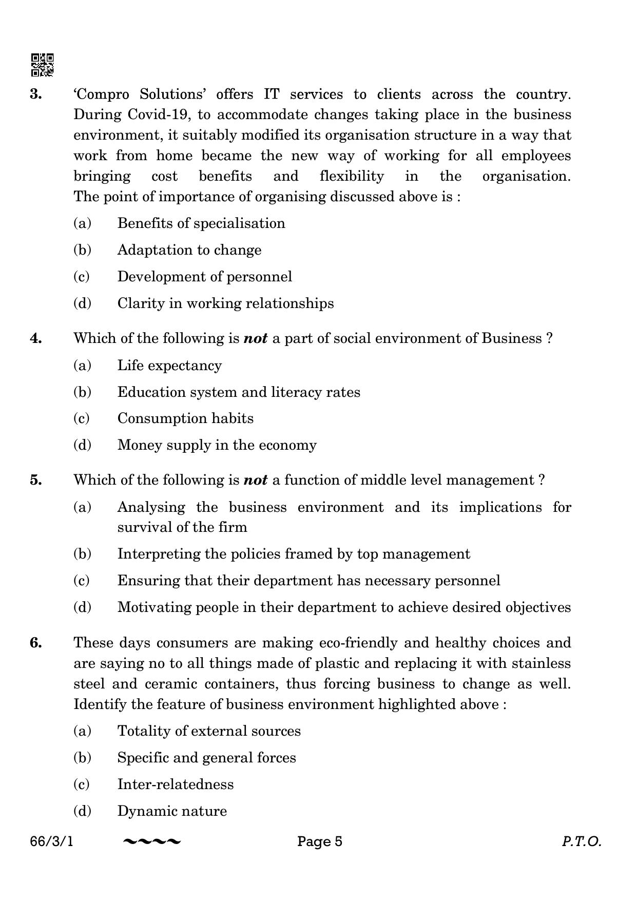 CBSE Class 12 66-3-1 Business Studies 2023 Question Paper - Page 5