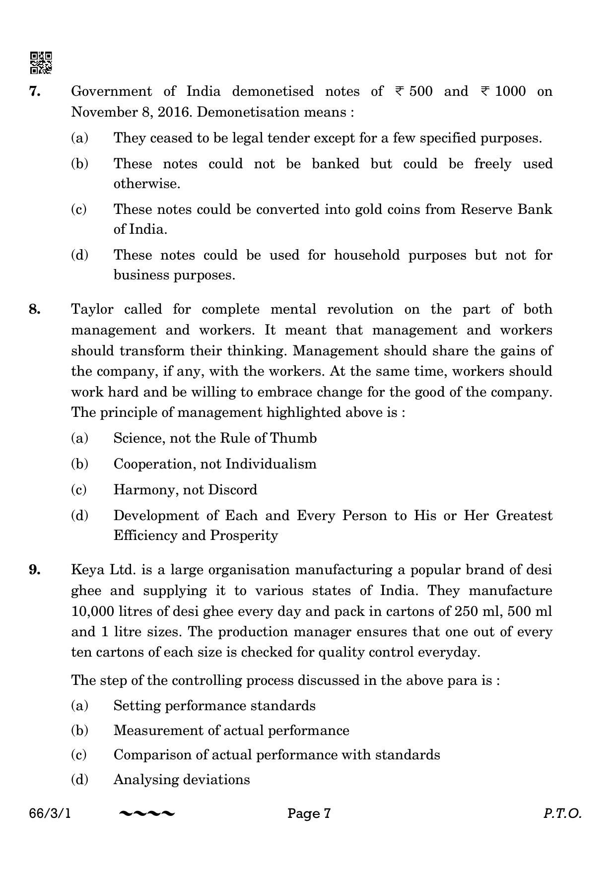 CBSE Class 12 66-3-1 Business Studies 2023 Question Paper - Page 7