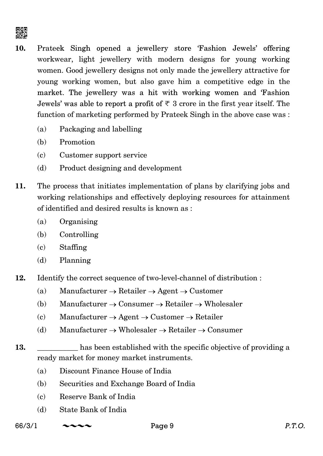 CBSE Class 12 66-3-1 Business Studies 2023 Question Paper - Page 9