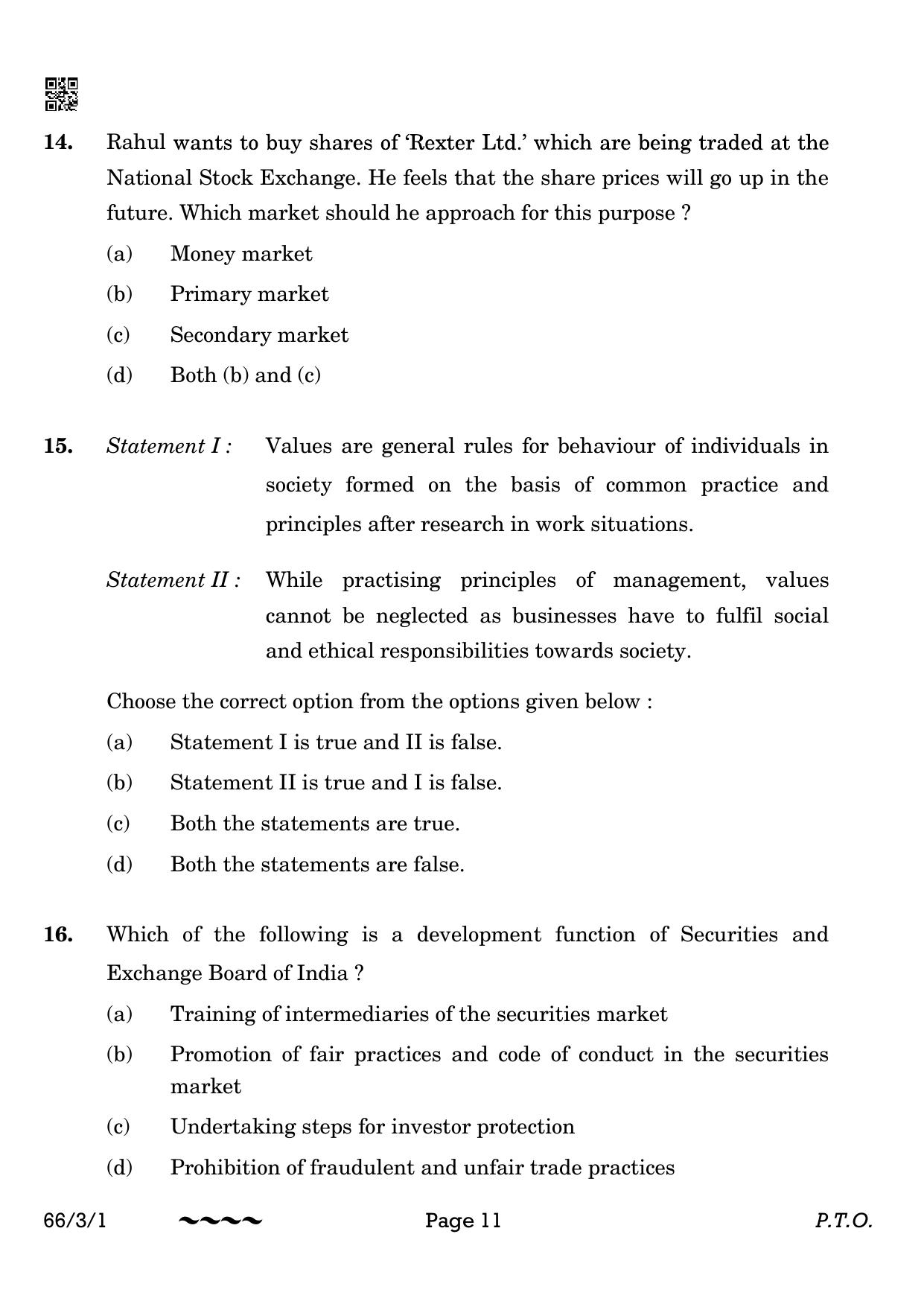 CBSE Class 12 66-3-1 Business Studies 2023 Question Paper - Page 11