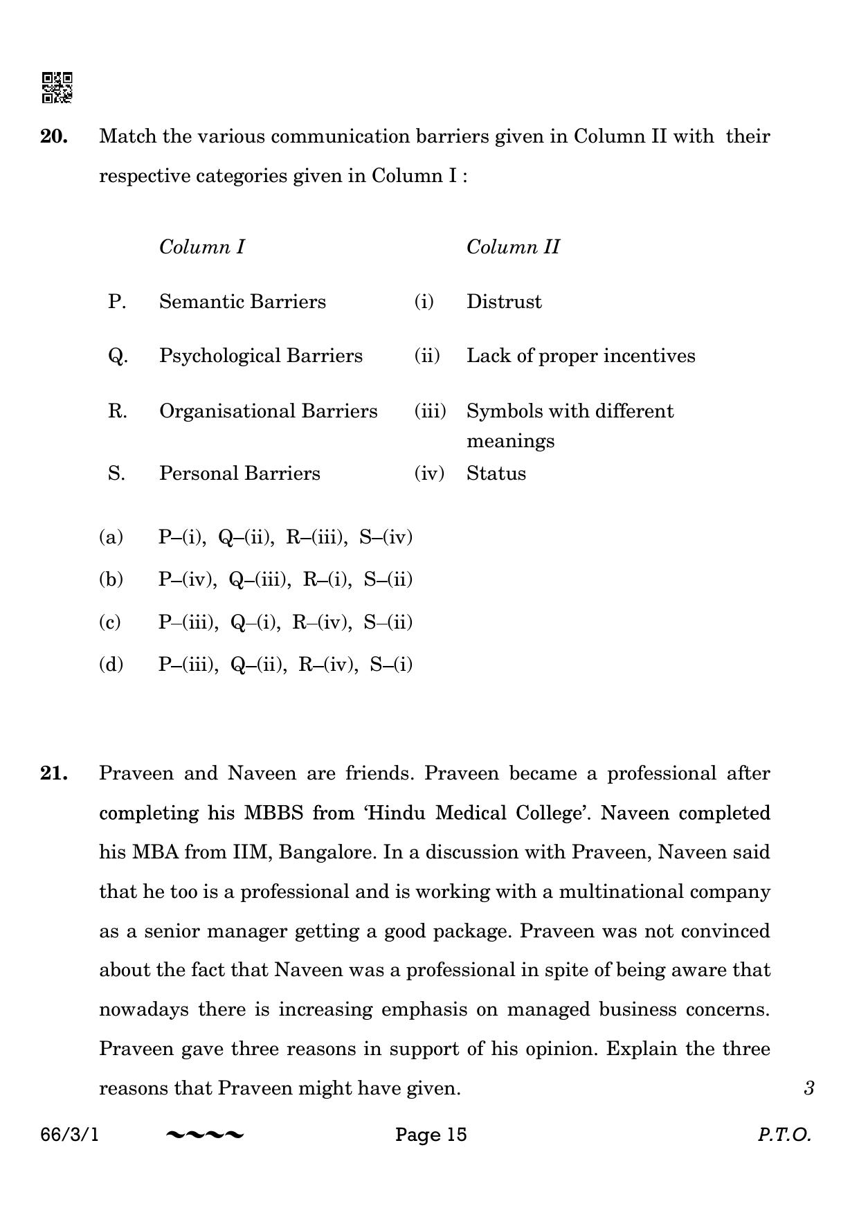 CBSE Class 12 66-3-1 Business Studies 2023 Question Paper - Page 15