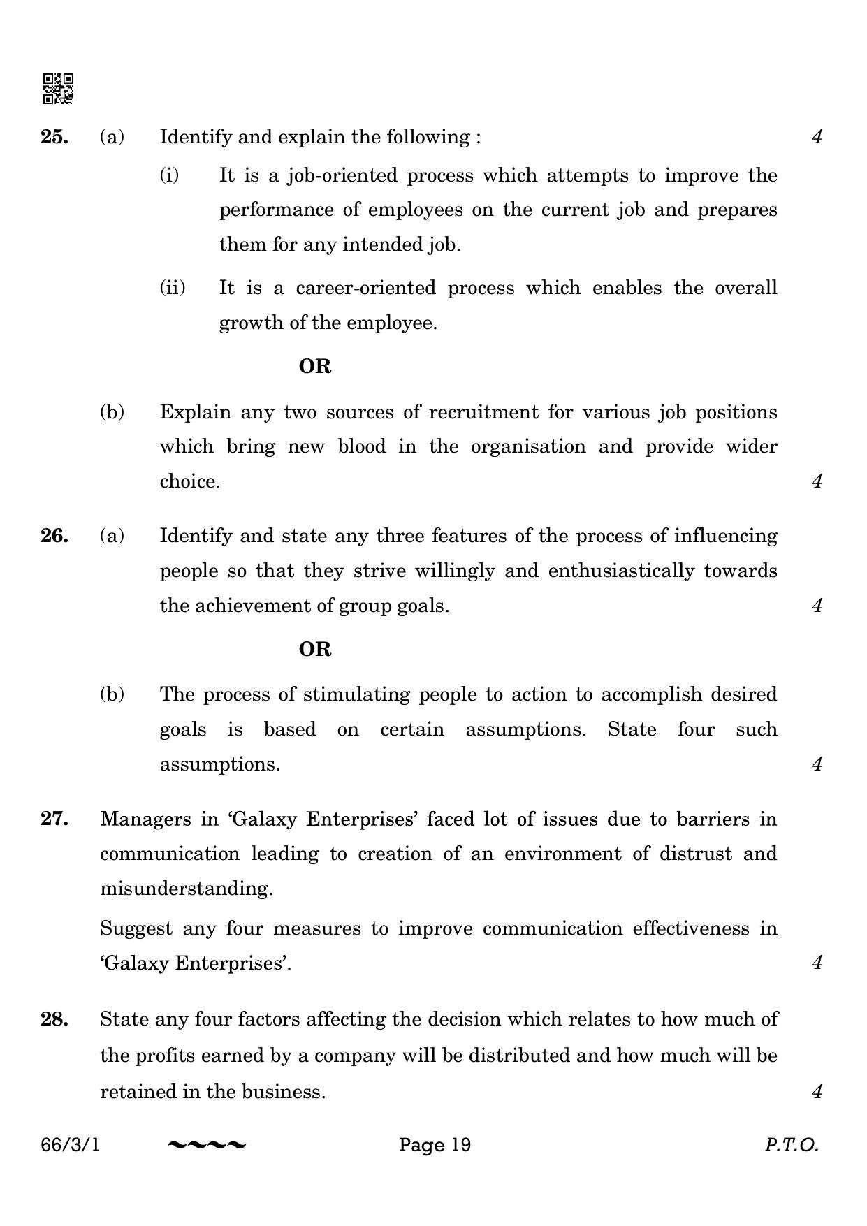 CBSE Class 12 66-3-1 Business Studies 2023 Question Paper - Page 19