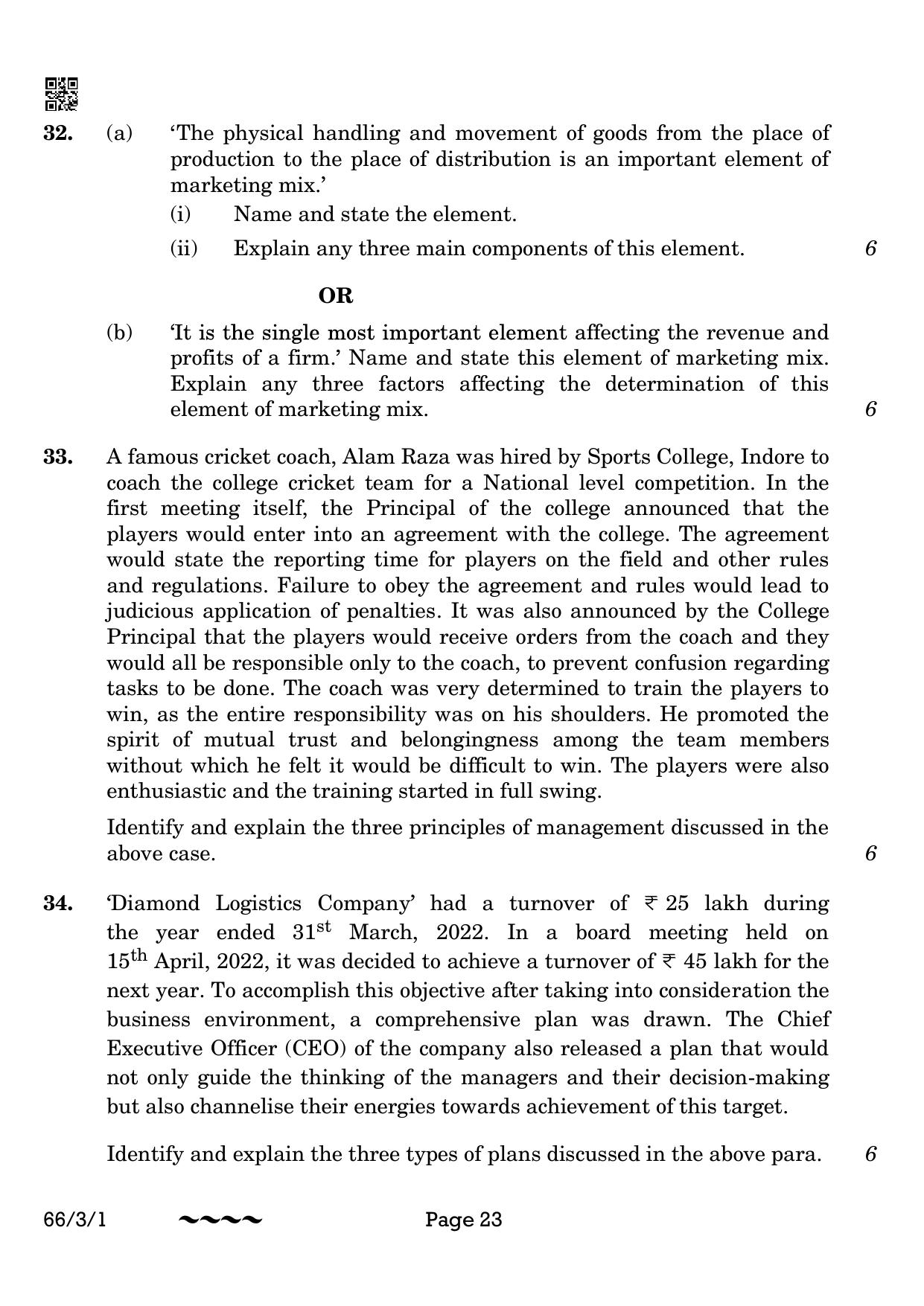 CBSE Class 12 66-3-1 Business Studies 2023 Question Paper - Page 23