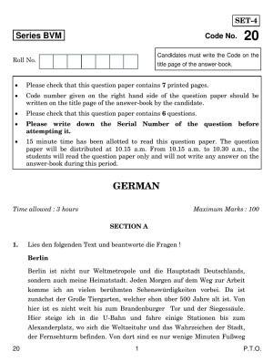 CBSE Class 12 20 German 2019 Question Paper