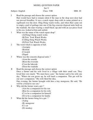 JAC Board Class 8th 2019 ENGLISH SET-5 Model Paper
