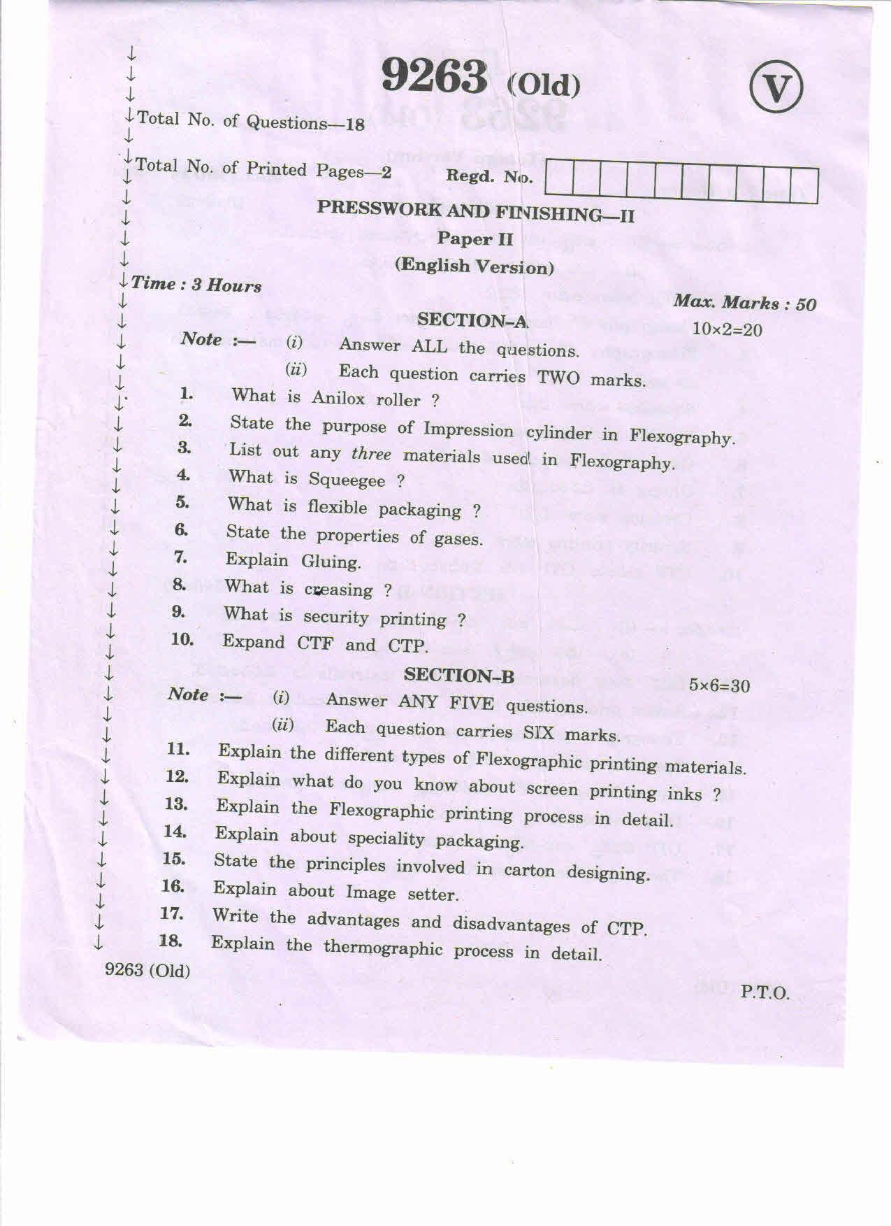 AP Inter 2nd Year Vocational Question Paper March - 2020 - Press Wor Finishing - II (old) - Page 1