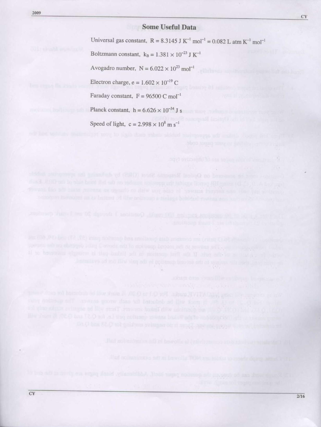 GATE 2009 Chemistry (CY) Question Paper with Answer Key - Page 2