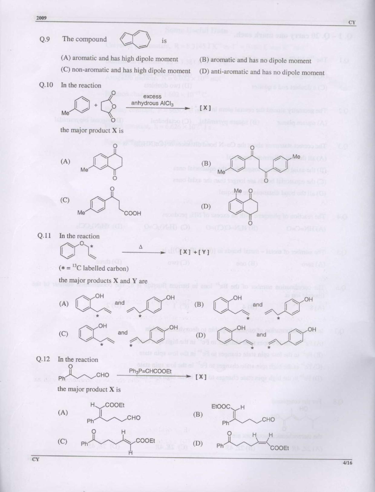 GATE 2009 Chemistry (CY) Question Paper with Answer Key - Page 4