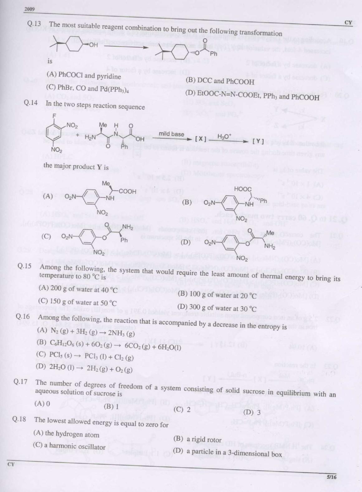GATE 2009 Chemistry (CY) Question Paper with Answer Key - Page 5