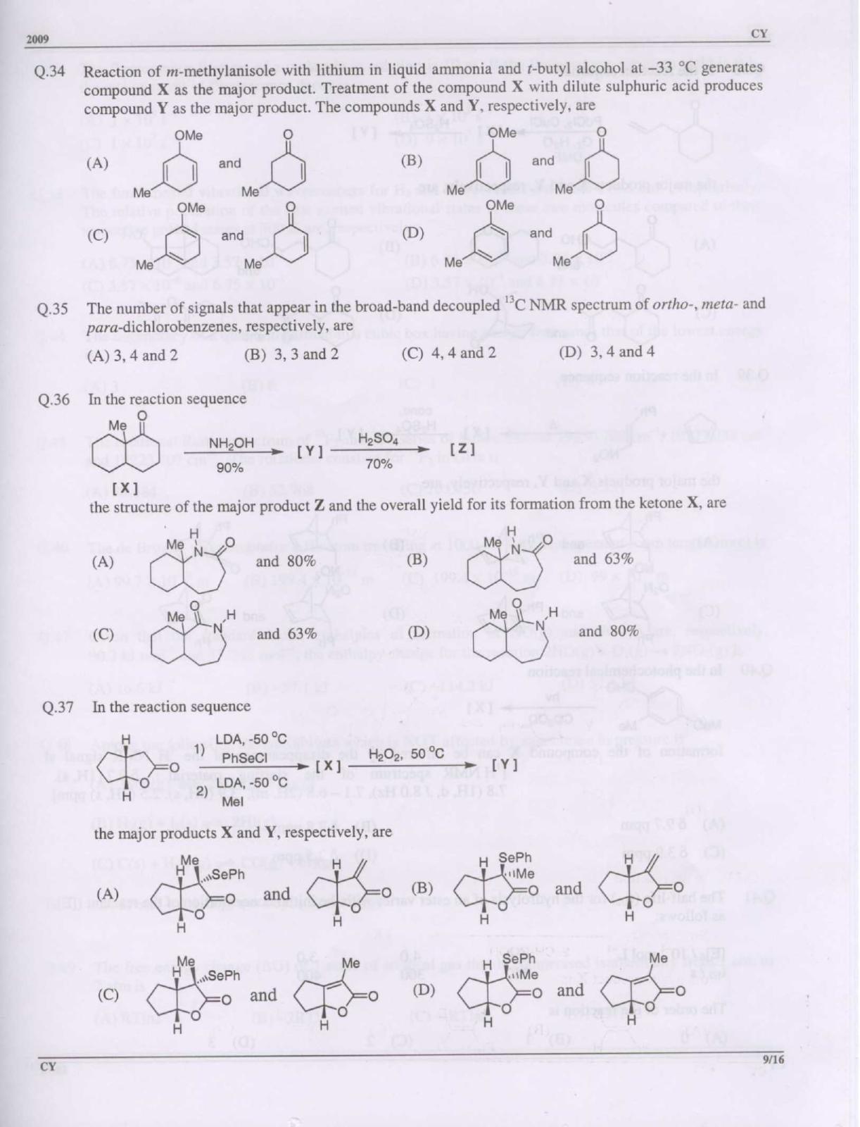 GATE 2009 Chemistry (CY) Question Paper with Answer Key - Page 9