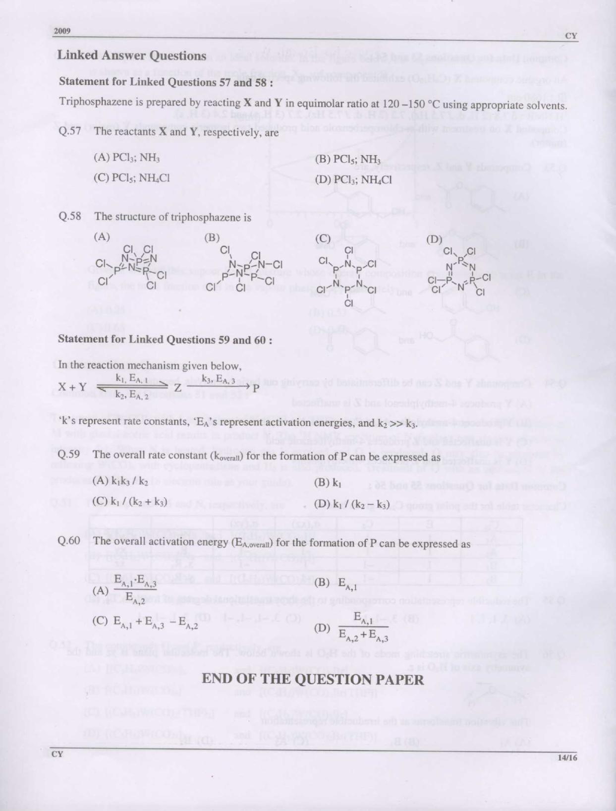 GATE 2009 Chemistry (CY) Question Paper with Answer Key - Page 14