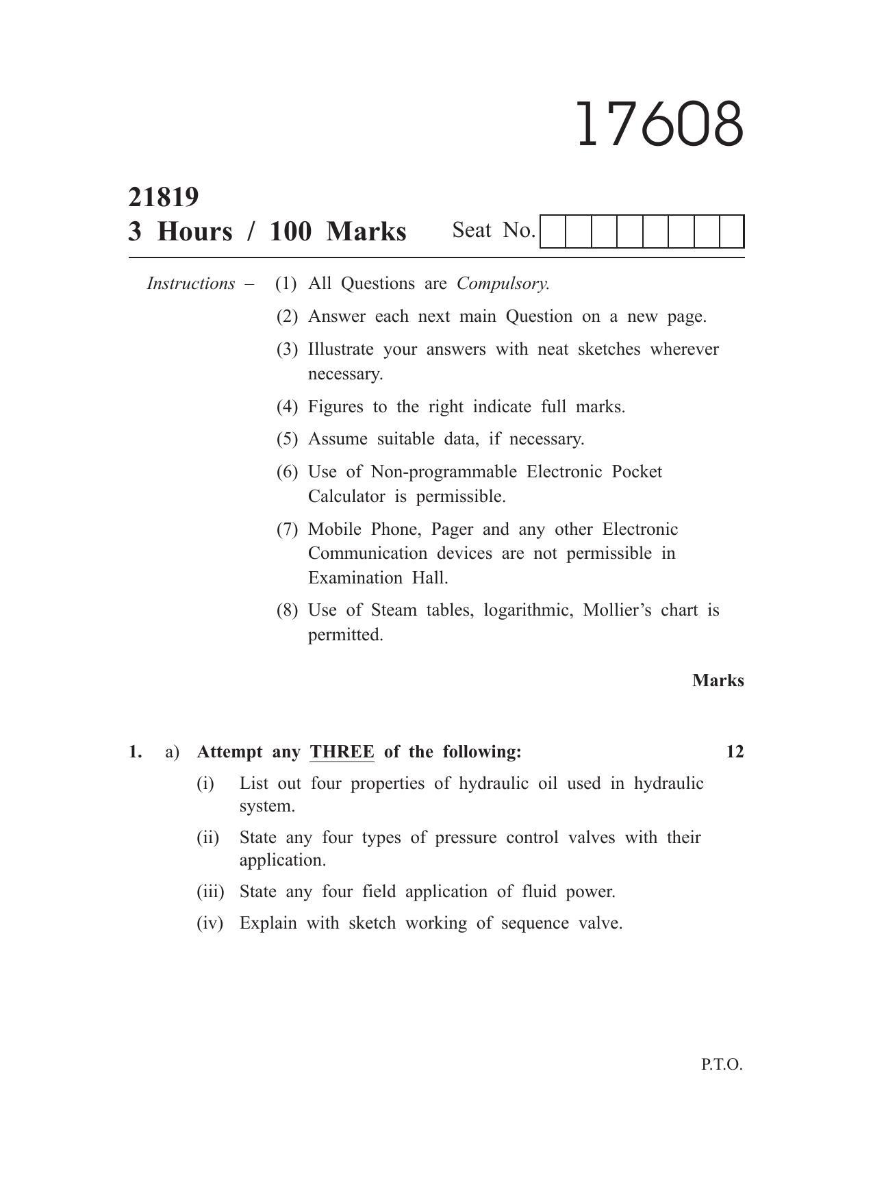 MSBTE Summer Question Paper 2019 - Industrial Fluid Power - Page 1