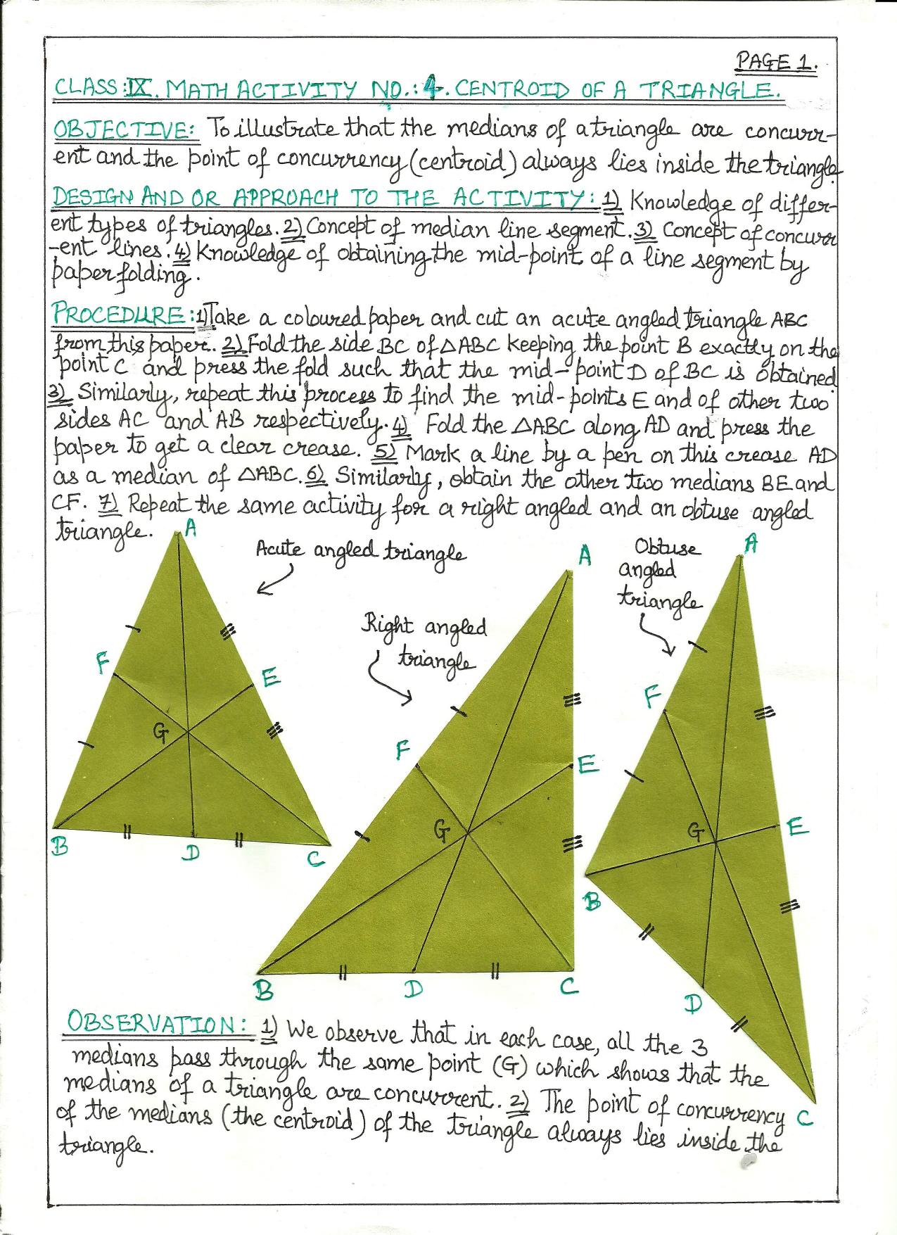 CBSE Worksheets for Class 9 Mathematics Incentre of a Triangle Assignment 3 - Page 1