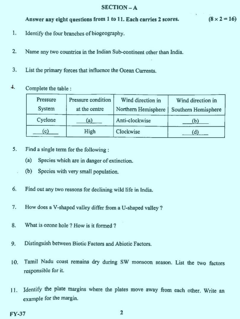 Kerala Plus One 2022 Geography Question Paper - Page 2