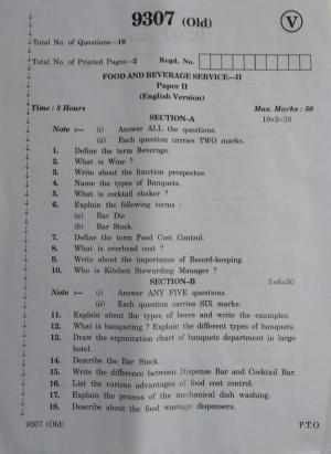 AP Inter 2nd Year Vocational Question Paper March - 2020 - Food and Beverage Service - II (old)