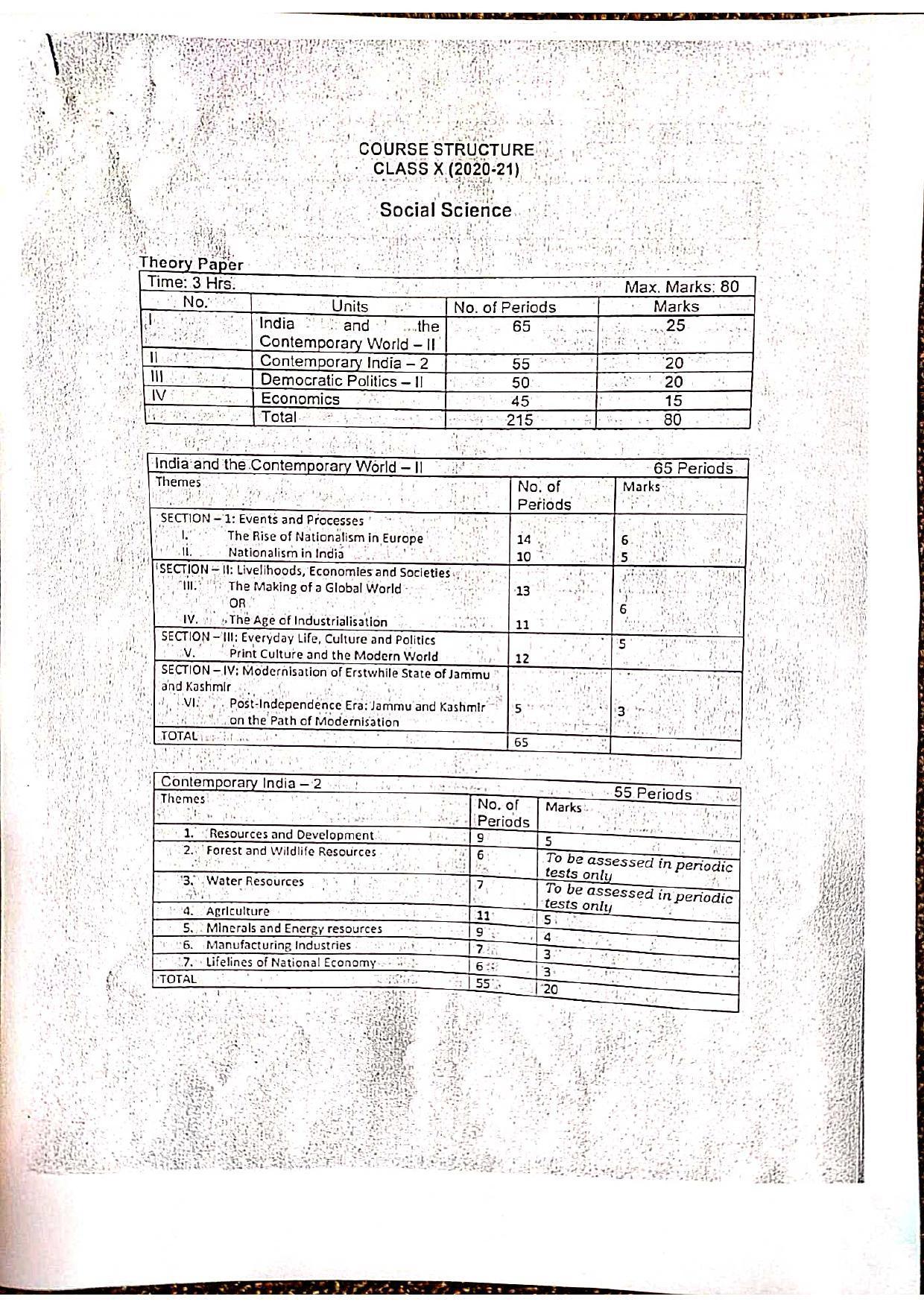 JKBOSE Class 10 Social Science Model Question Paper 2023 - Page 1