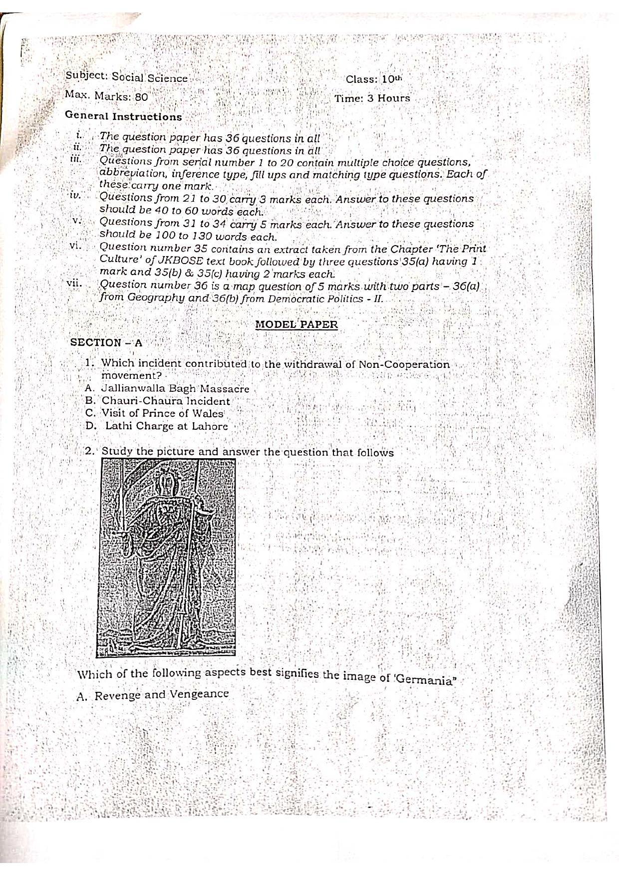 JKBOSE Class 10 Social Science Model Question Paper 2023 - Page 3